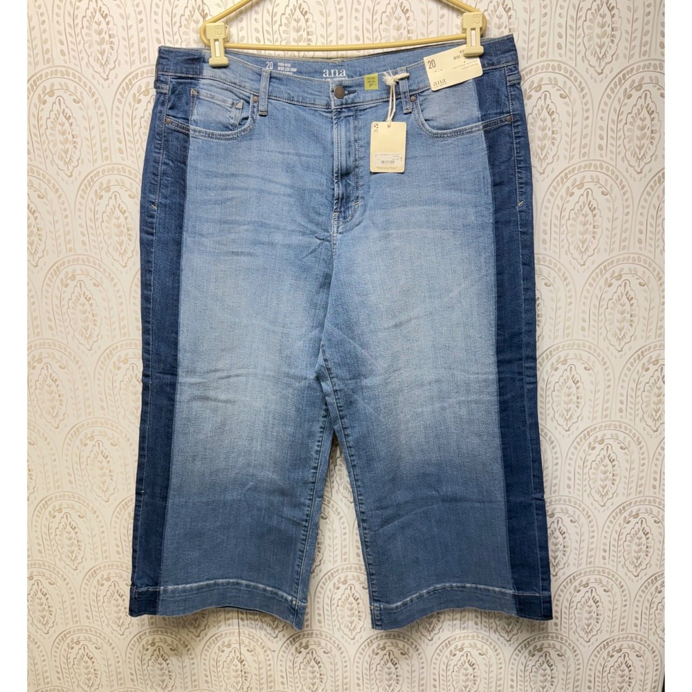 a.n.a Jeans Womens 20 Blue Two Tone High Rise Wide Leg Crop Denim Pants New
